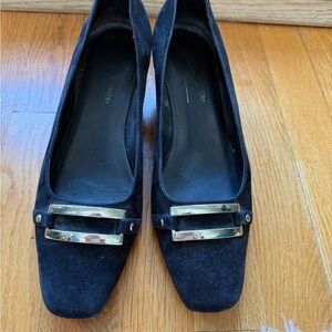 Donald J. Pliner Black Suede Heels with Silver Accent